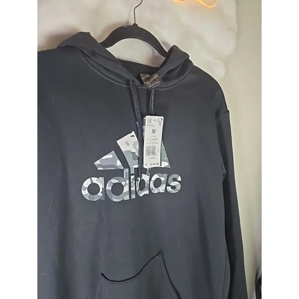 NWT Adidas Camo Logo Black Hoodie Pullover Men's Size Medium IP3212
